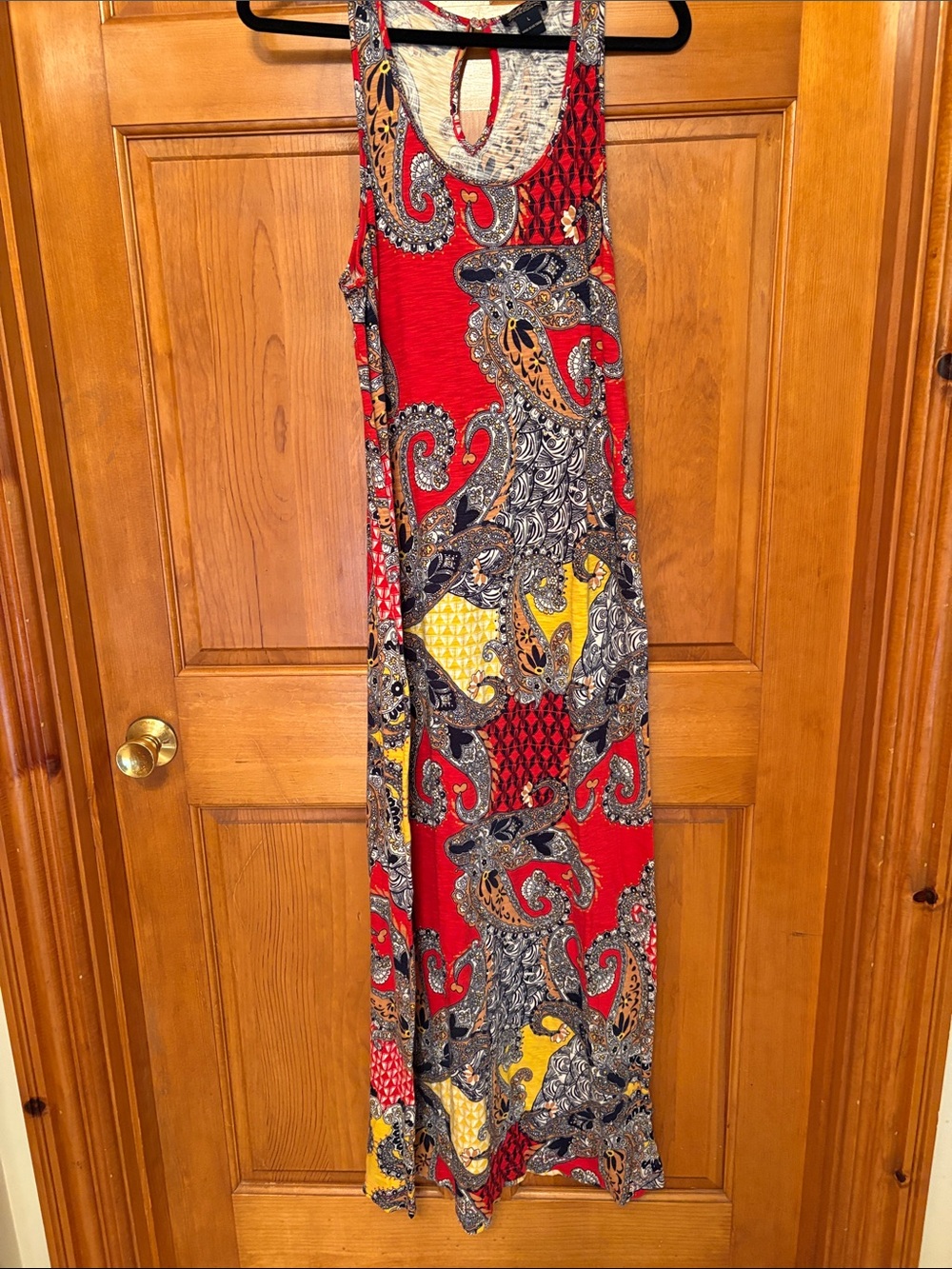 Lucky Brand Red Paisley & Floral Maxi Dress with Yellow Accents